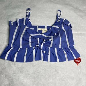 Maje Striped Cropped Spaghetti Ruffled Striped Top